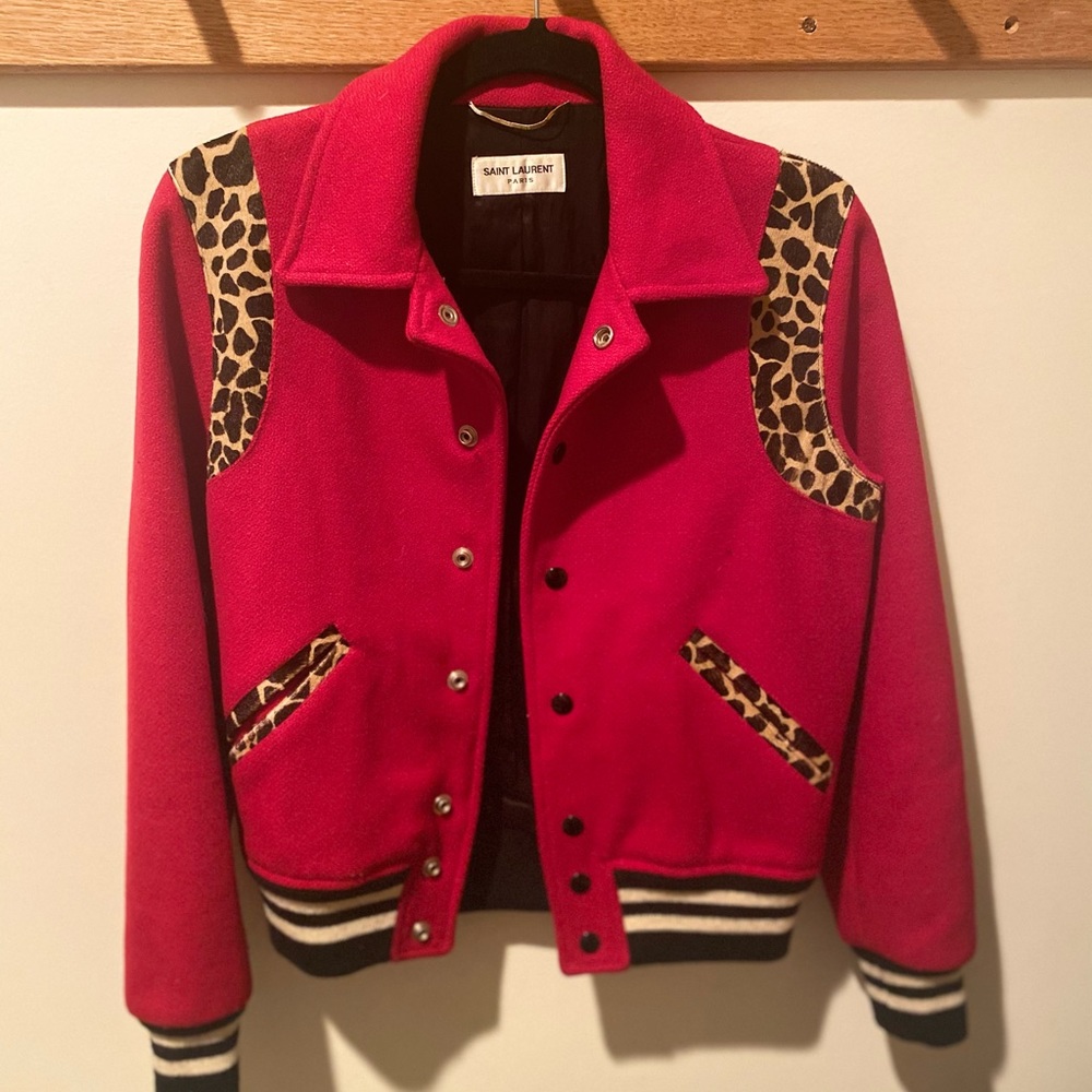 Saint Laurent Varsity Teddy Bomber Jacket size 36